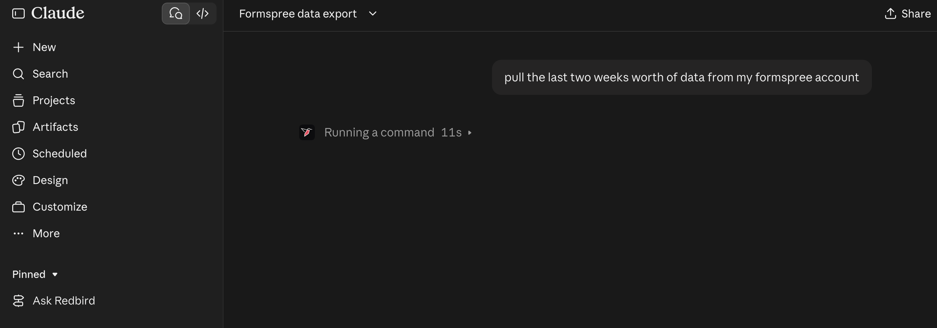 Placeholder: an assistant conversation in Claude using the Redbird connector