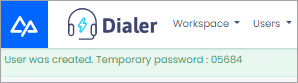 Screenshot of the temporary password for the new user