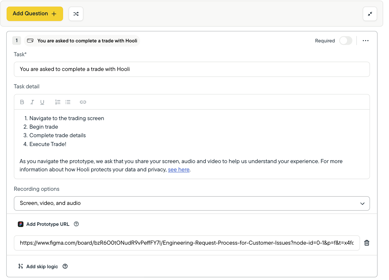Sprig Recorded Task Question in Prototype Testing Studies