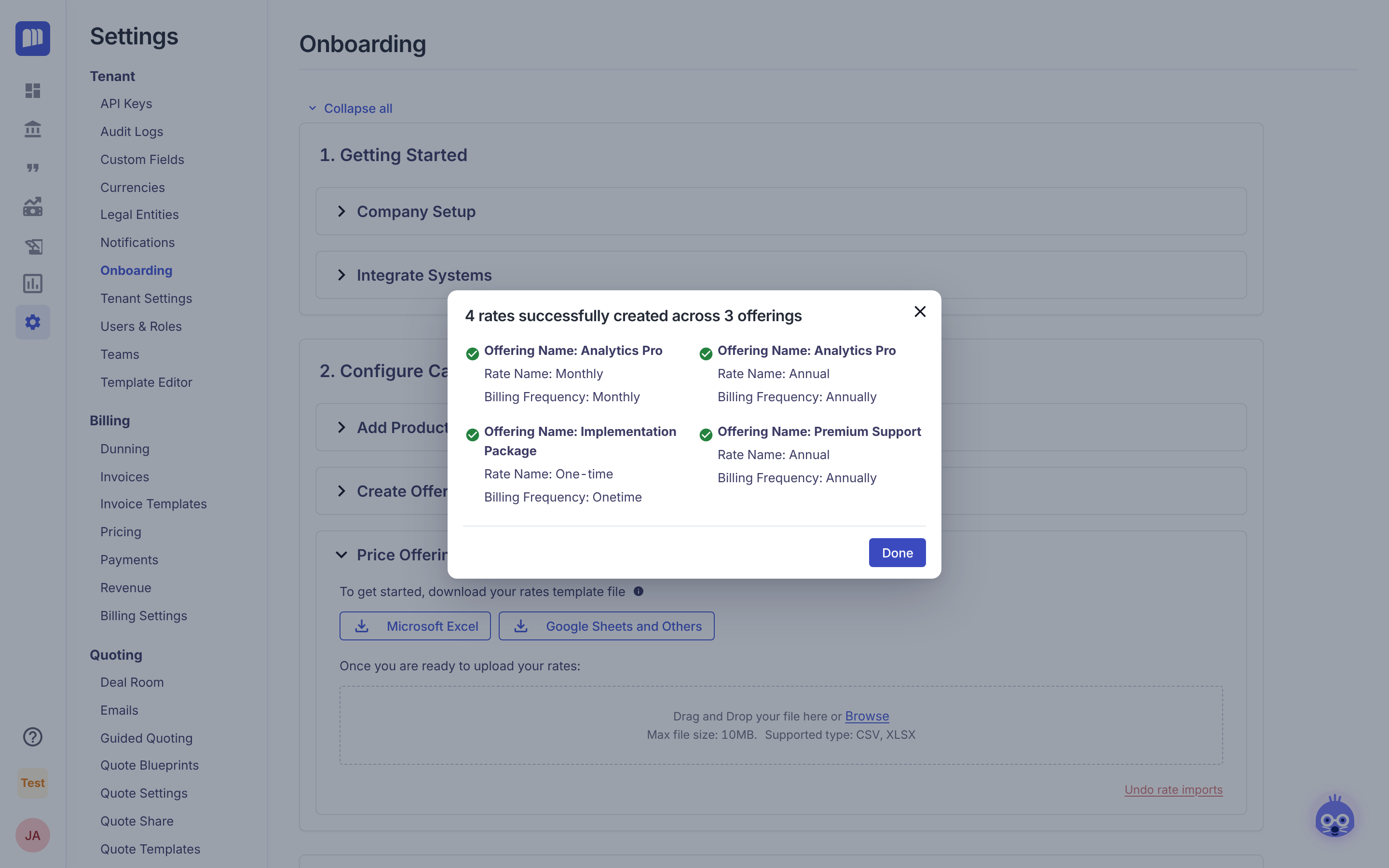 4 rates successfully created across 3 offerings