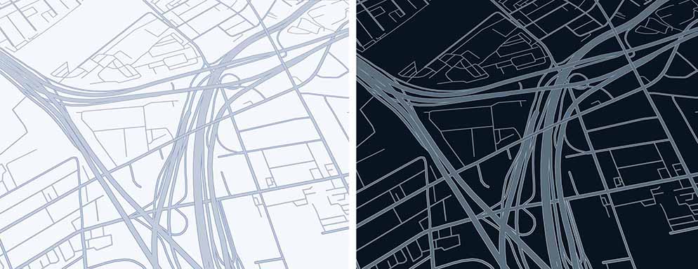 Screenshots (from left to right): MapScheme.roadNetworkDay, MapScheme.roadNetworkNight