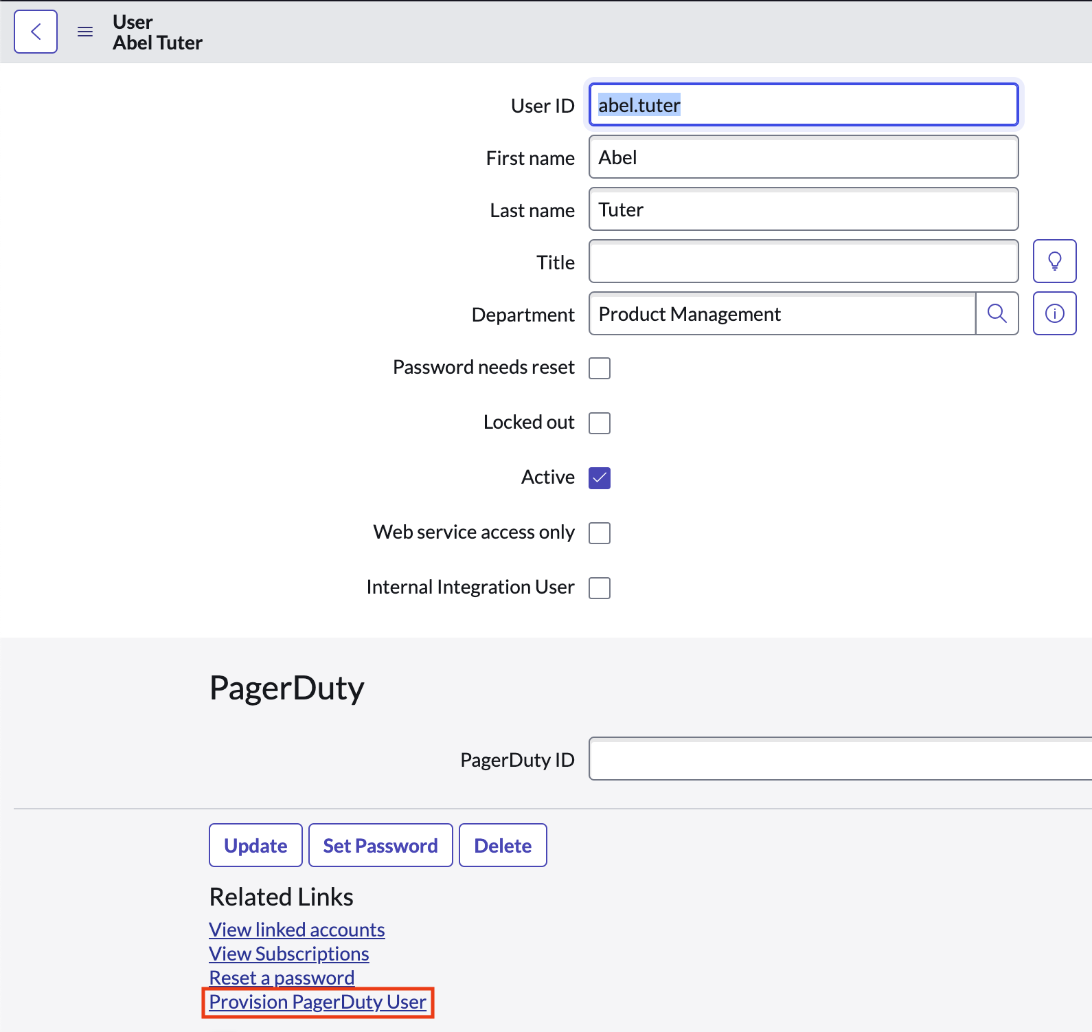 Provisioning a single user