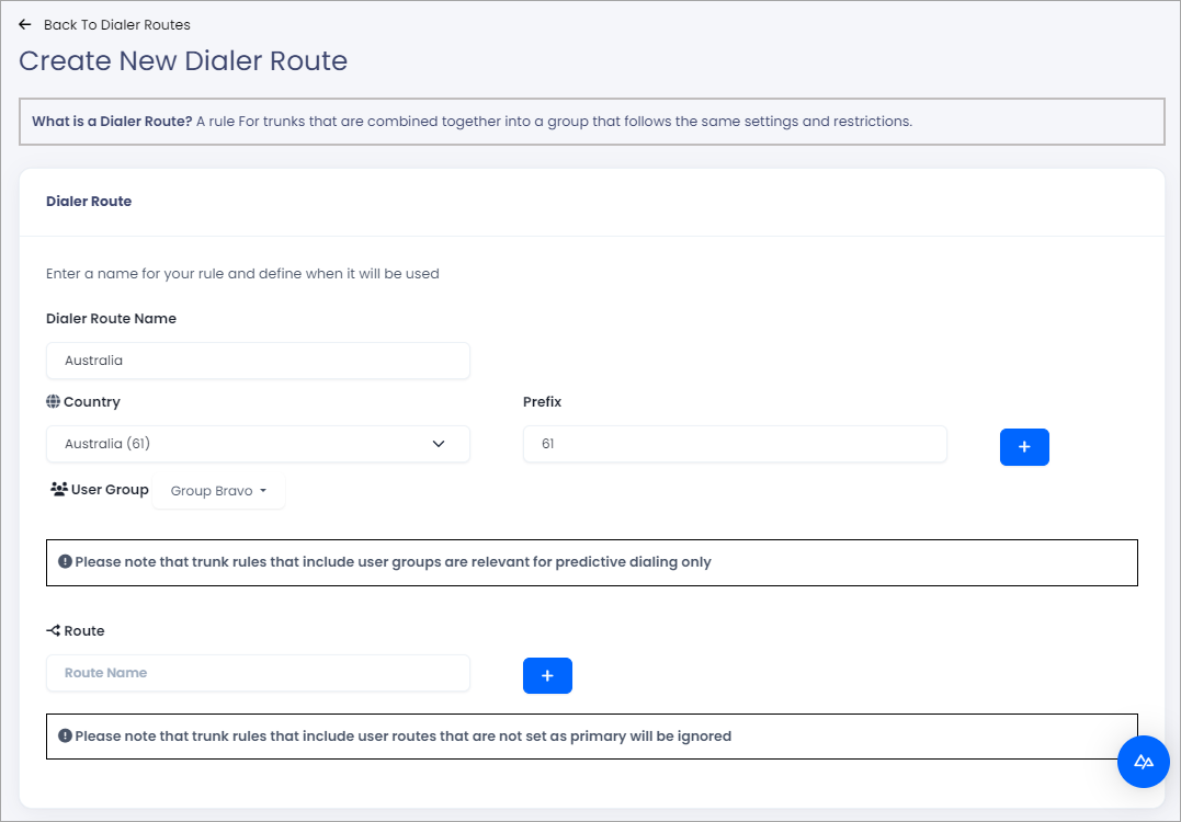 Adding a Dialer route