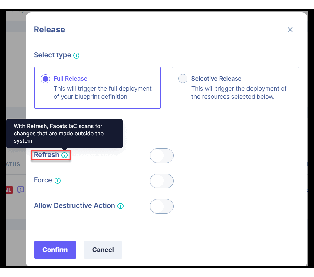 Release Confirmation screen with Full and Selective Release options