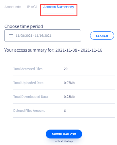 Screenshot of viewing the access summary