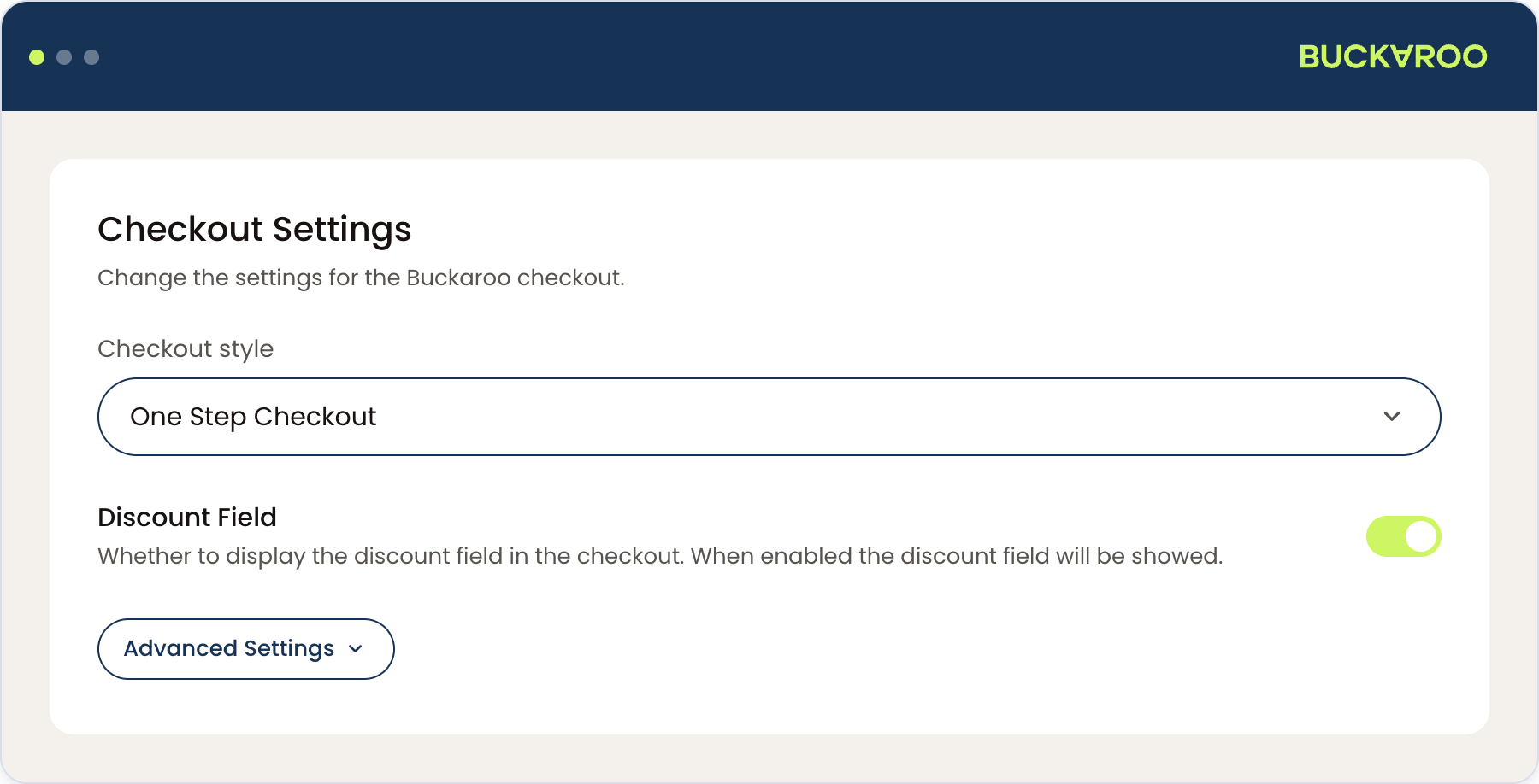 Buckaroo app settings for the checkout style