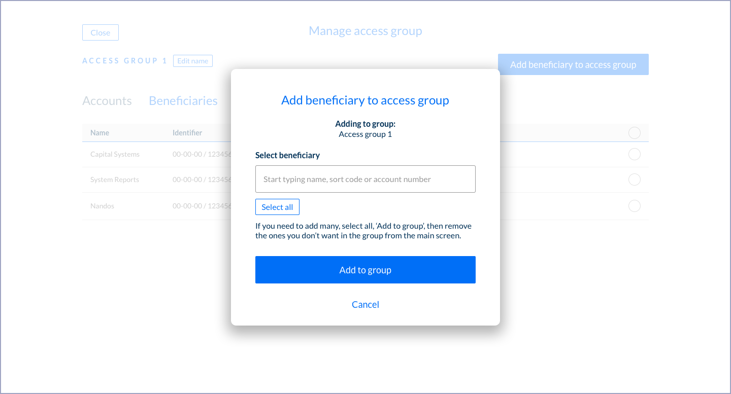 Select a Beneficiary to add it to an Access Group