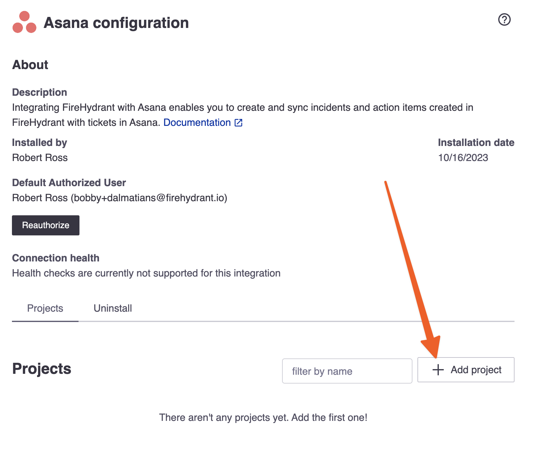 Add an Asana project to FireHydrant