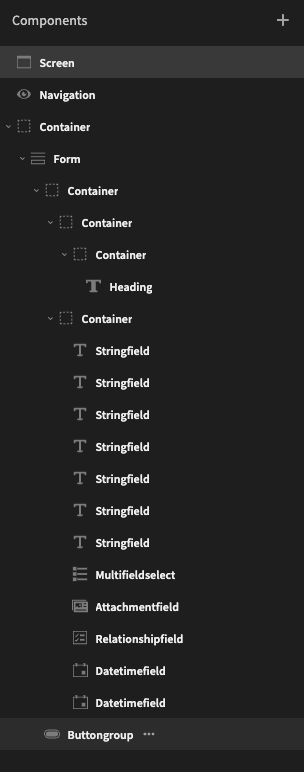 Ejected table block resulting in a detailed component tree