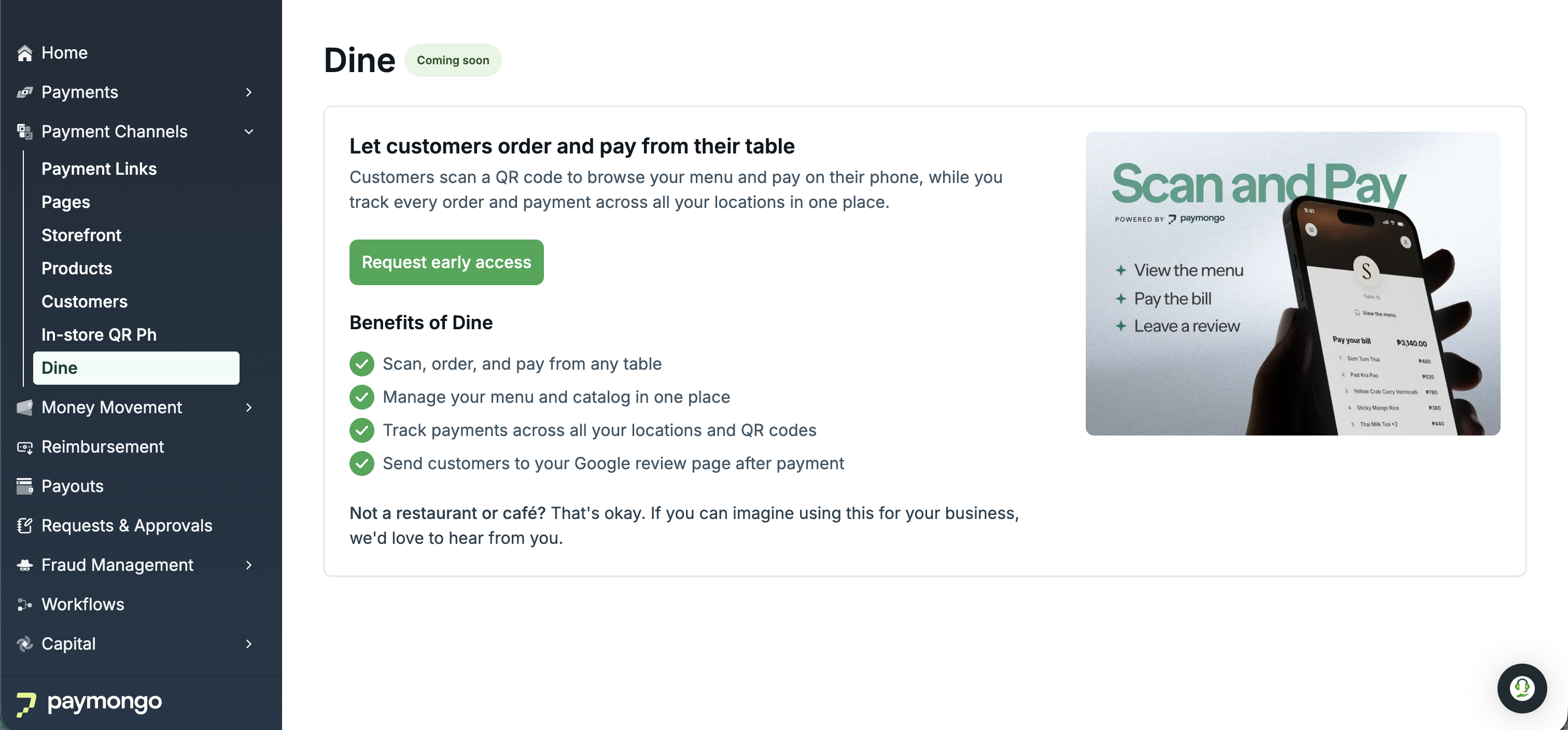 open Dine in your dashboard