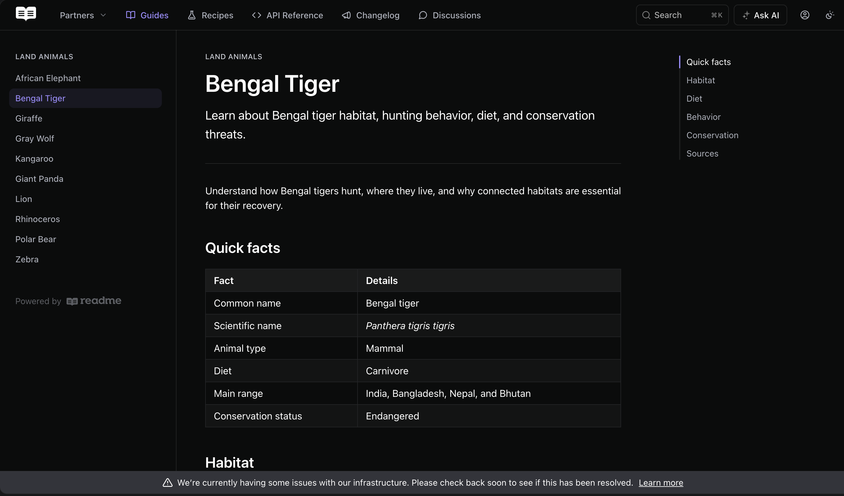 Screenshot showing unhealthy alert on the front end.