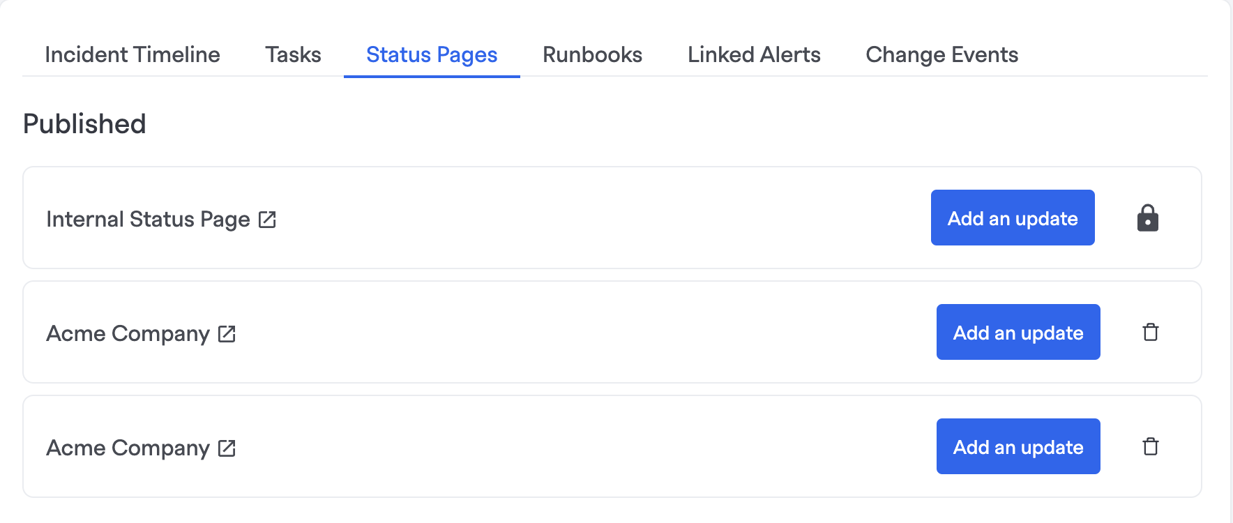 Status Pages tab