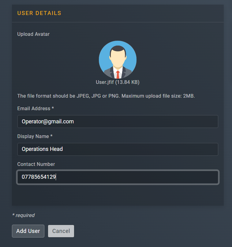 Entering user details