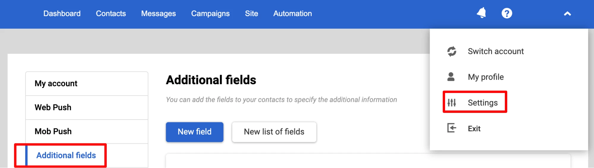 Settings → Additional fields