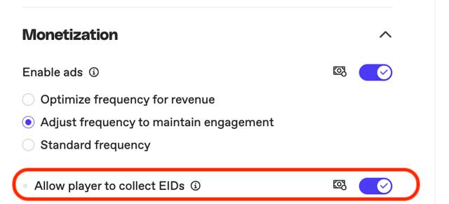 "Allow player tp collect EIDs" toggle in Studio Player configuration