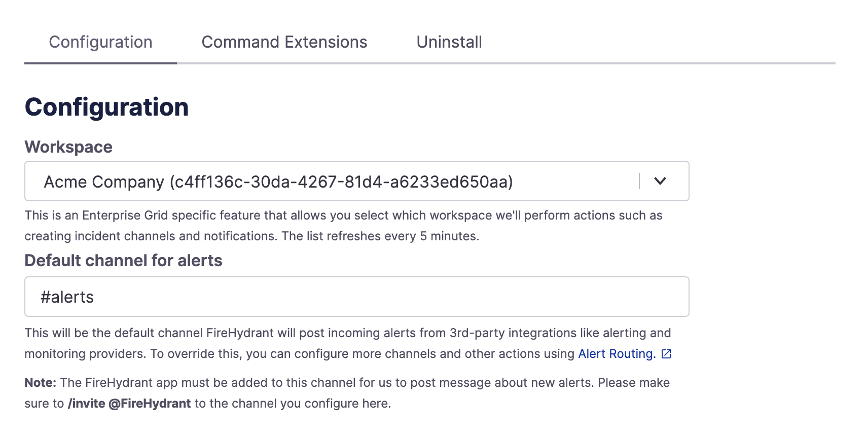 Slack Default channel for alerts setting