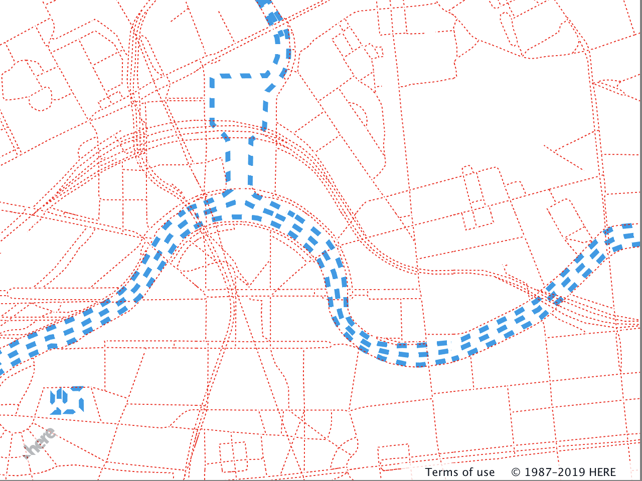 The map after applying custom "dashed-lines" style