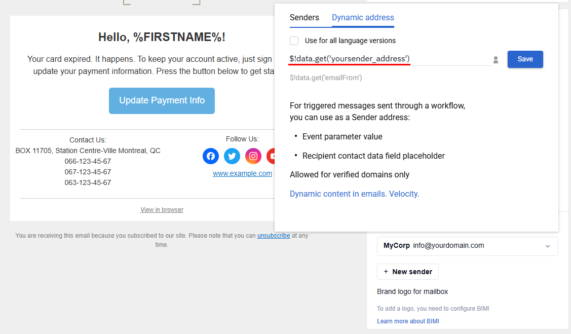 Variable from the event parameters