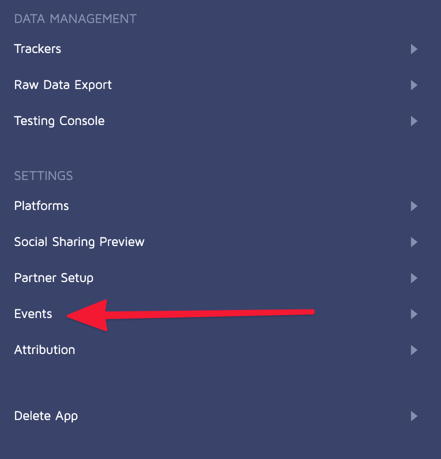 Events on the Adjust dashboard