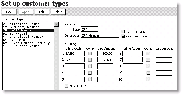 From Customers, select Set up module > Customer types