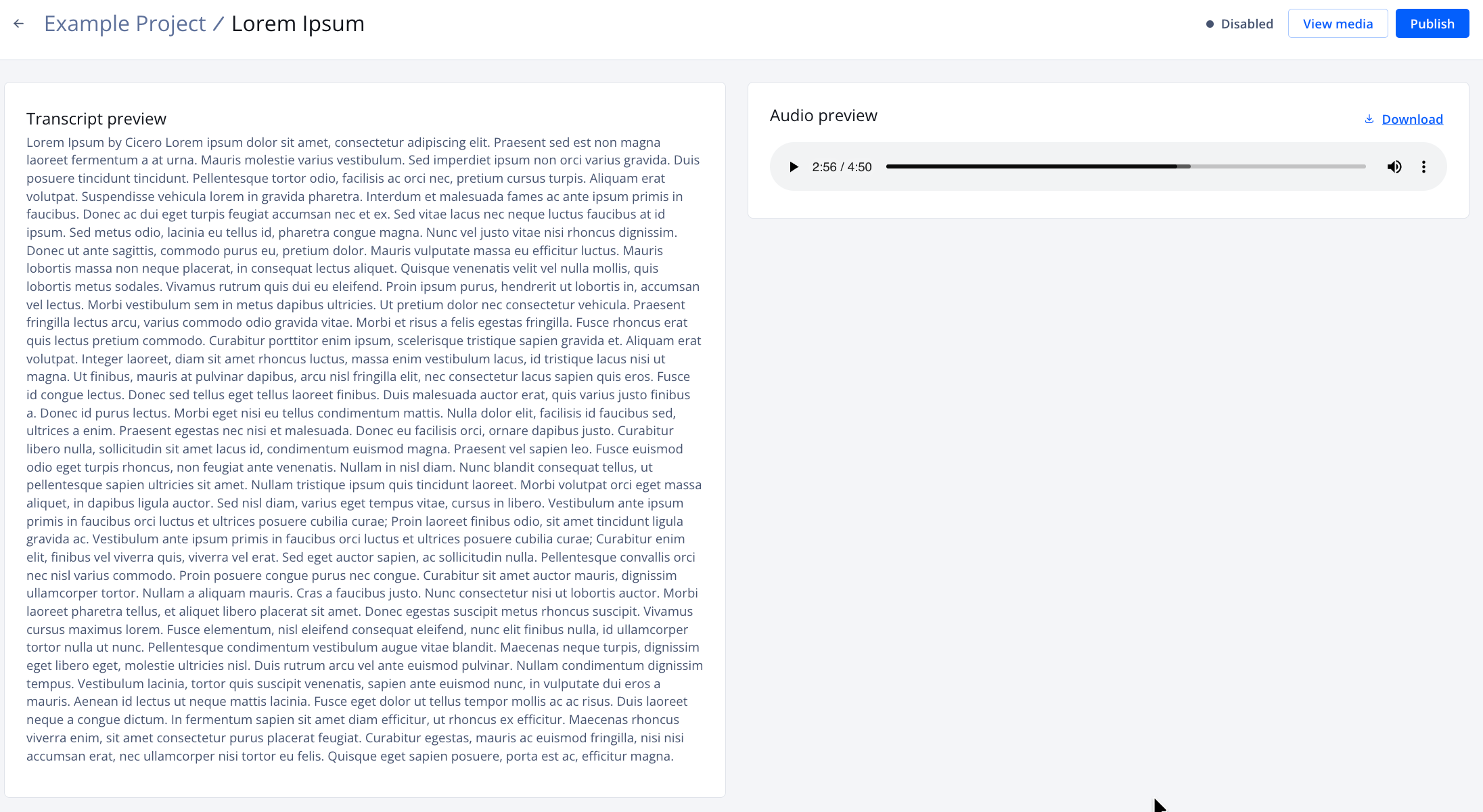 A project transformation page