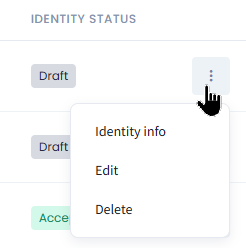 Screenshot of the identity actions