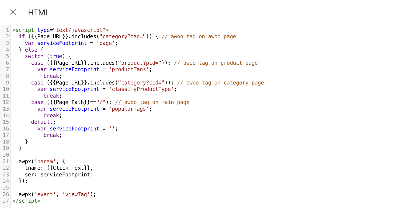 a sample implementation of viewTag as a custom HTML on GTM