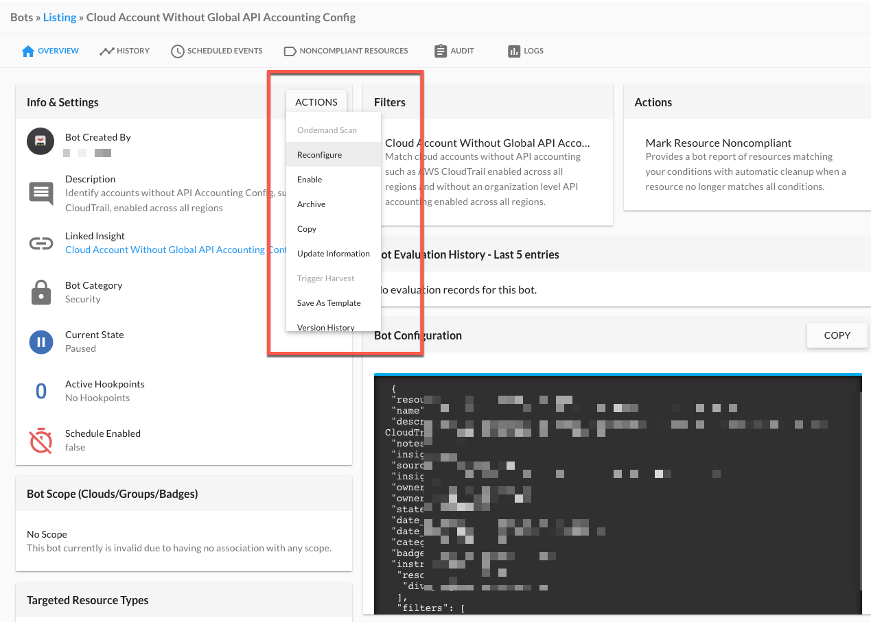 BotListingPage.png Bot Overview Info & Settings - Actions Button