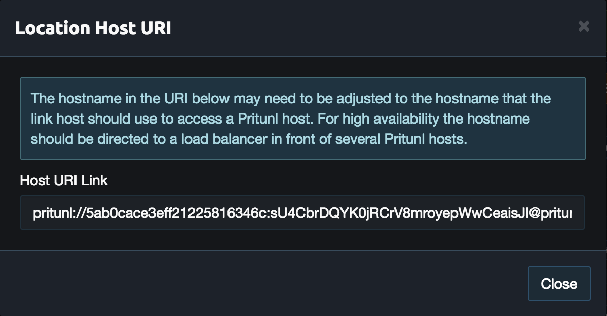 get uri in the pritunl web console