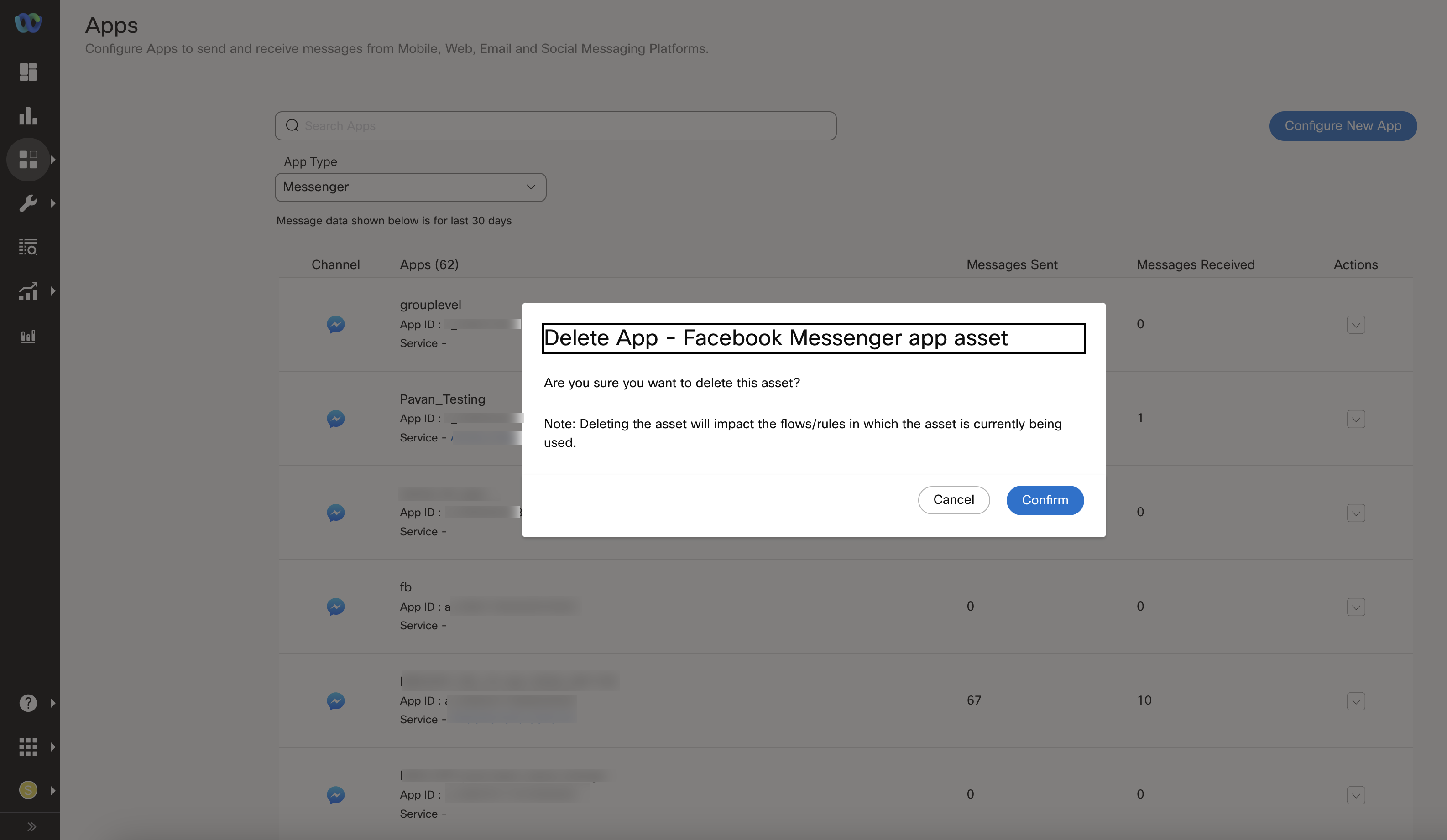 Deleting Facebook Messenger app asset