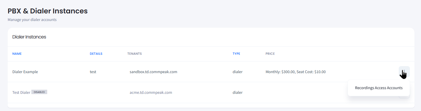 Screenshot of the Recording Access Accounts option