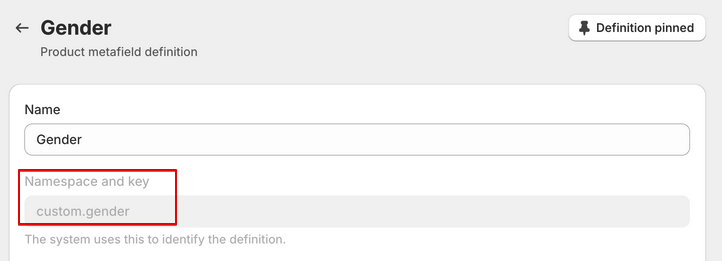 Shopify namespace and key