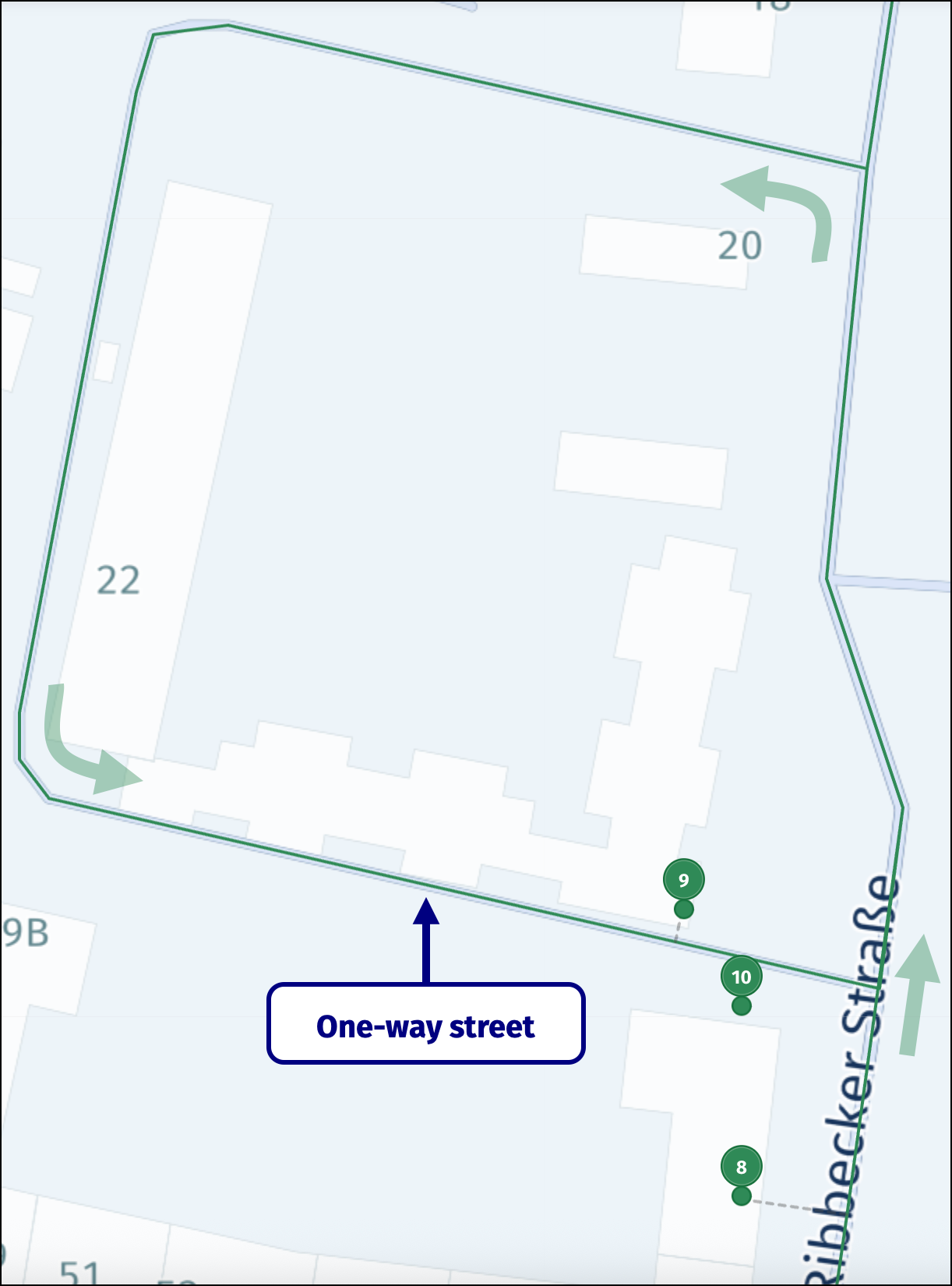 Route requires detour via one-way street