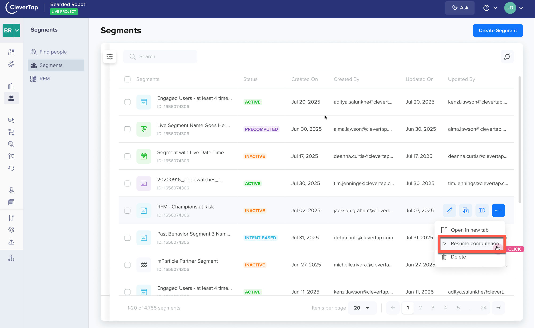 Manage Inactive Segments