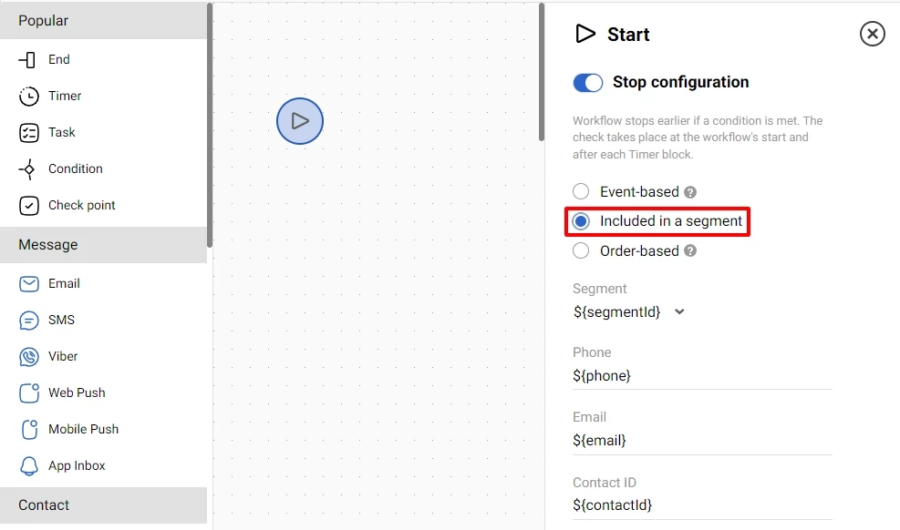 End Workflow If the Contact Is Included in a Segment