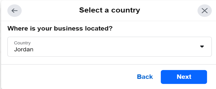Figure 156: Selecting the country where your business located.