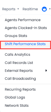 Screenshot of the Shift Performance Stats in the Reports menu