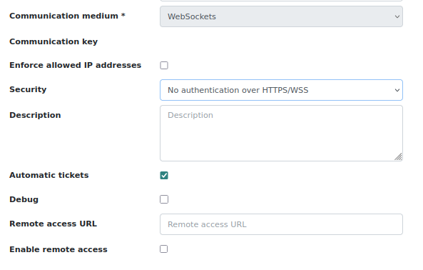 EVC-net dashboard security settings