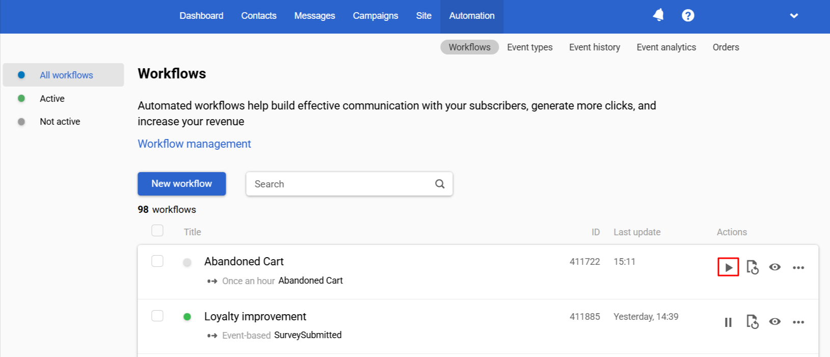 Workflow activation