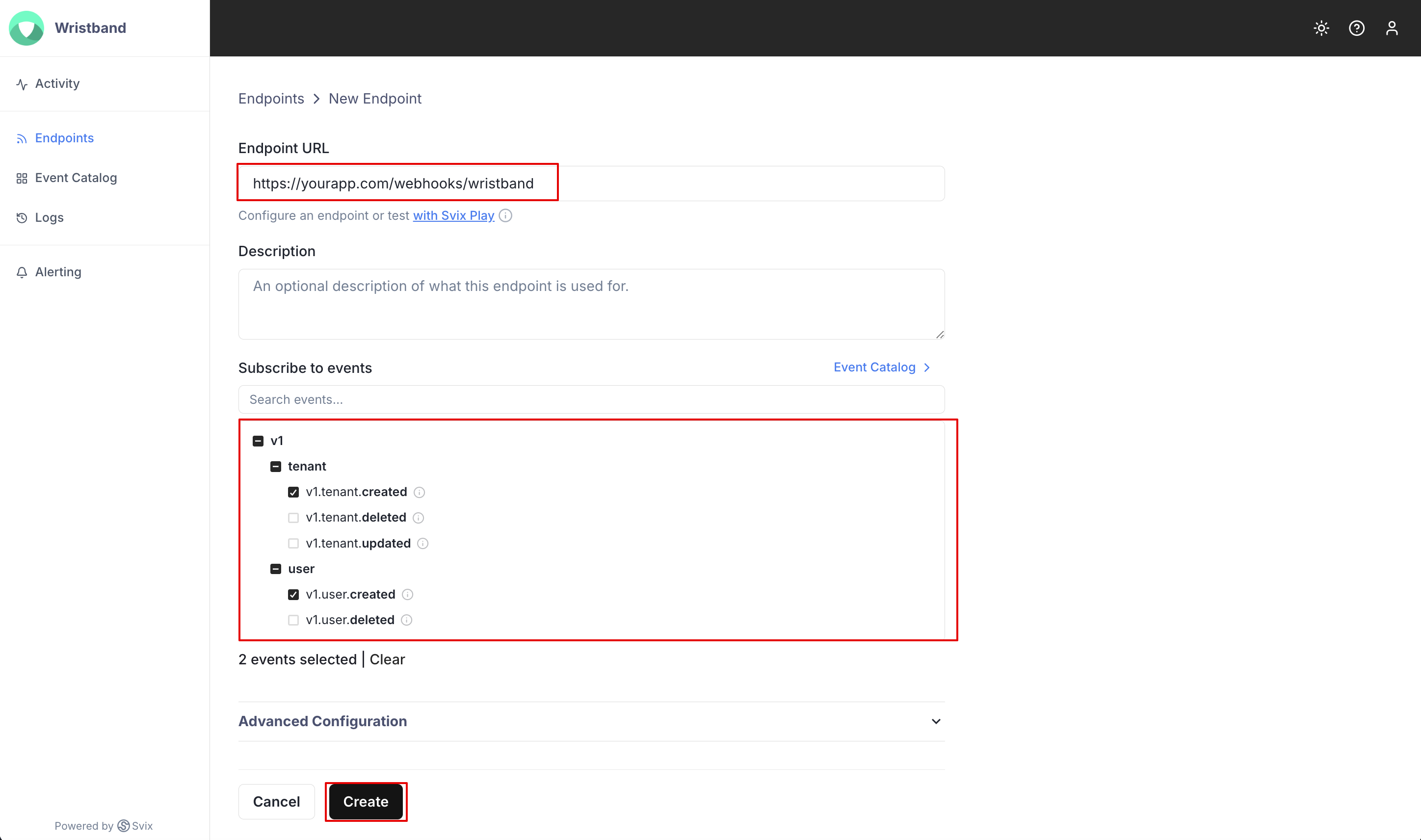 Configuring a new webhook endpoint