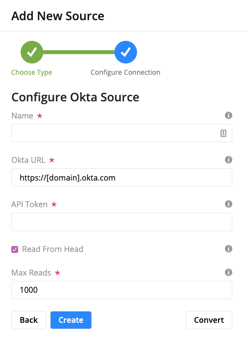 Okta Log Configuration Form