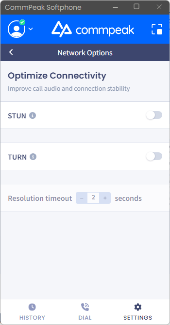 Screenshot of the Network Options