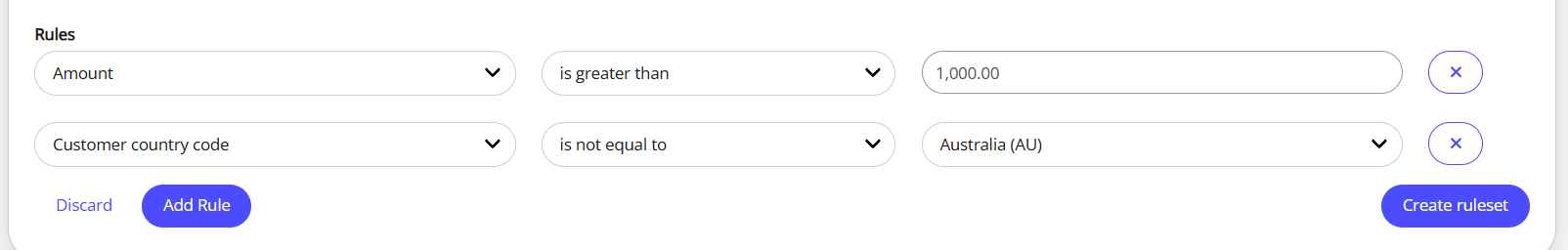 The Create ruleset screen in the Blocking Rulesets screen