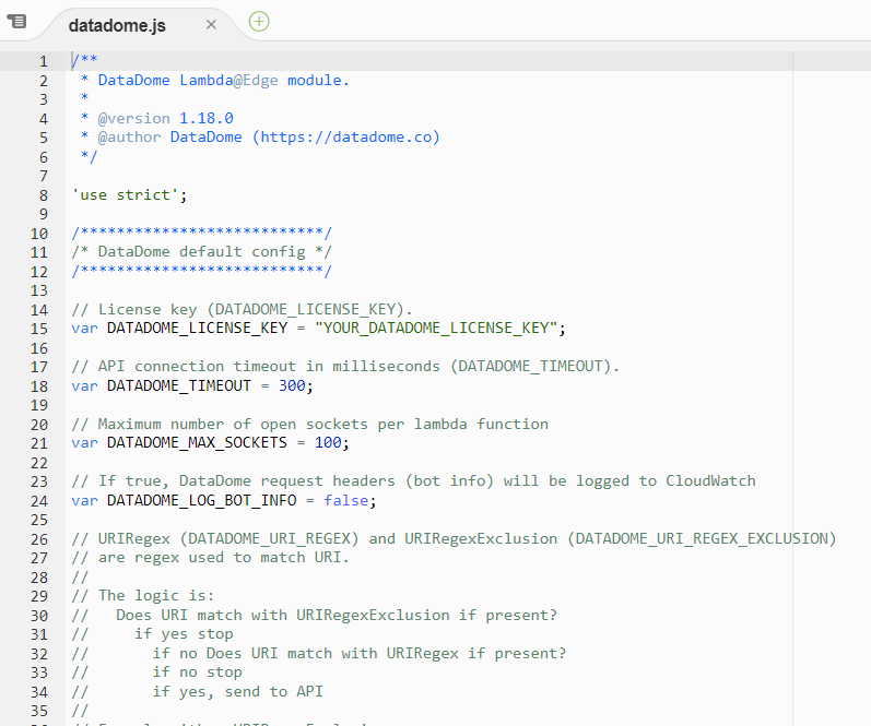 The DataDome code is uploaded as a code source.