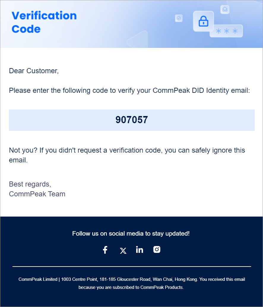 Screenshot with verification code email