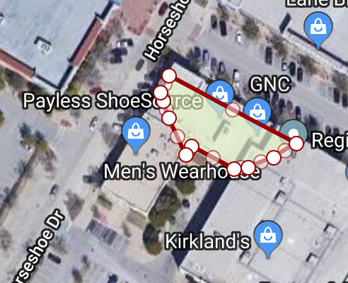 Correct location but inaccurate shape and size (includes more than one store in a strip mall).