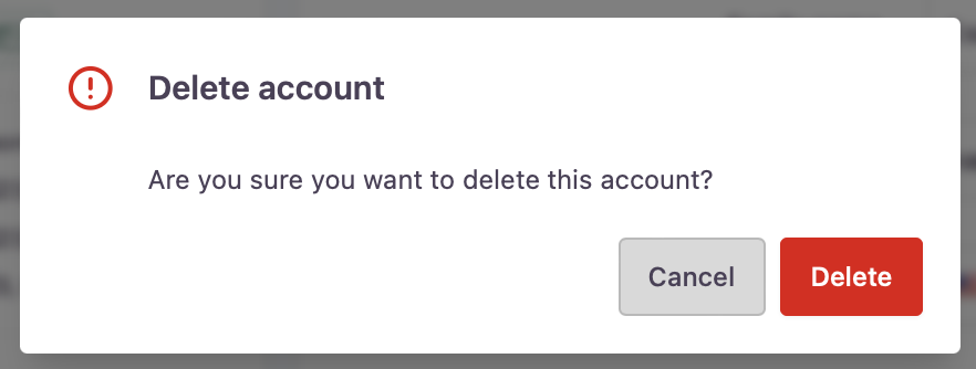 Delete account confirmation step