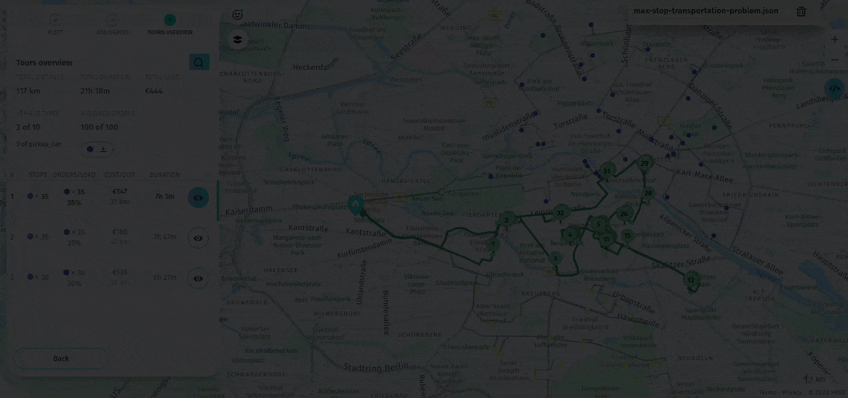 VRP solution with maximum number of stops