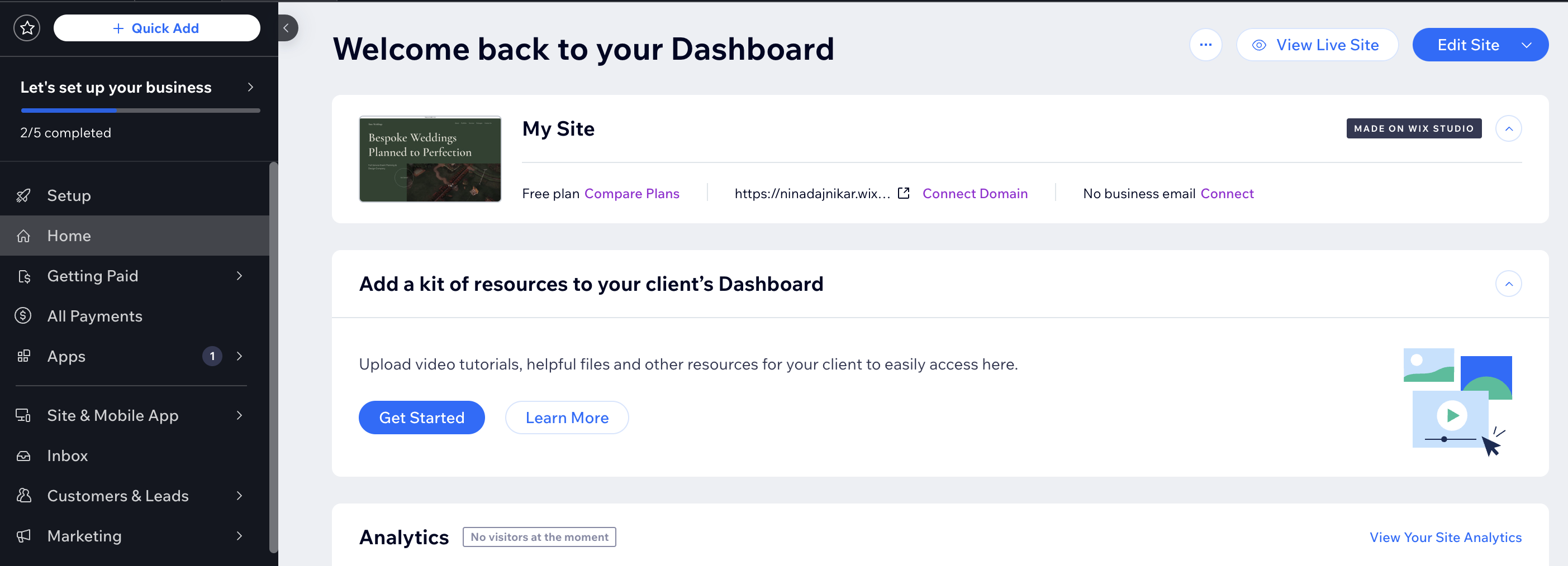 Wix Dashboard