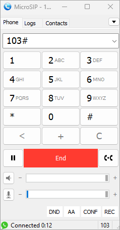 Screenshot of the screen with dialing agent's login and password